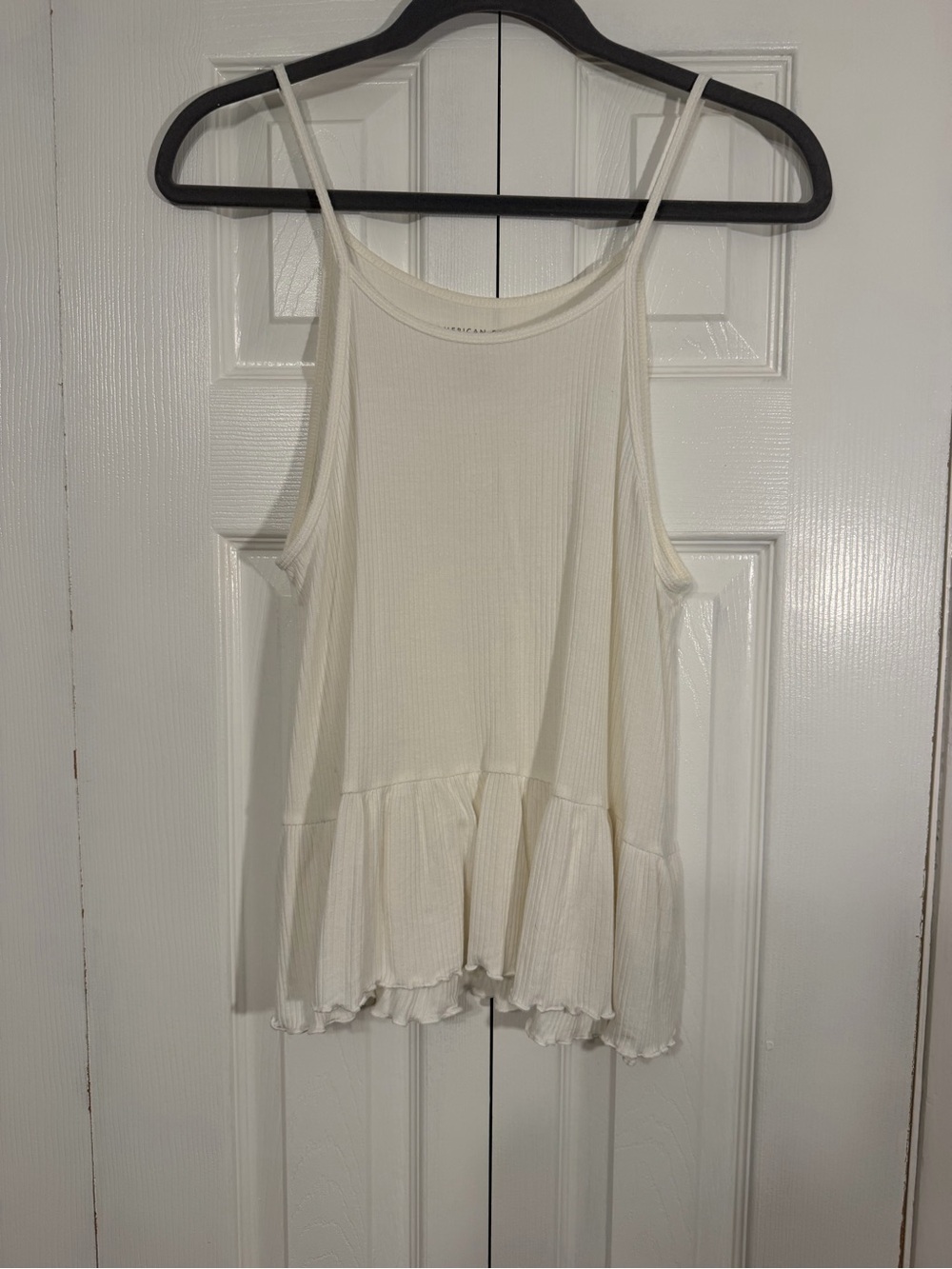 American Eagle Soft & Sexy Rib Ruffle Hem Tank Medium Ivory